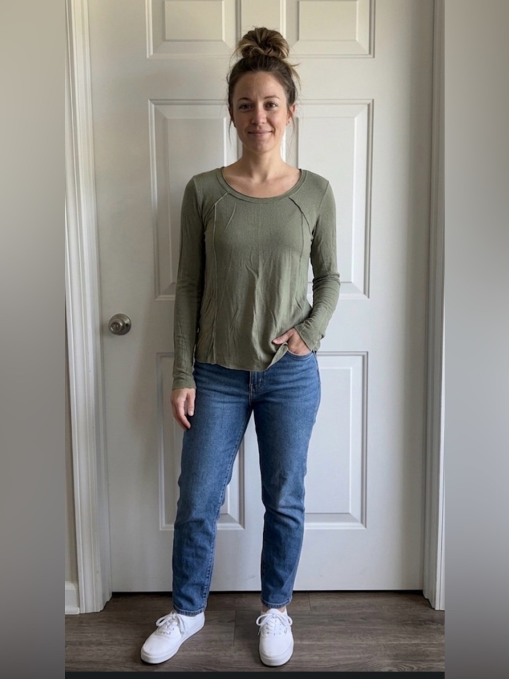 Daytrip Olive Green Long Sleeve Scoop Neck Top